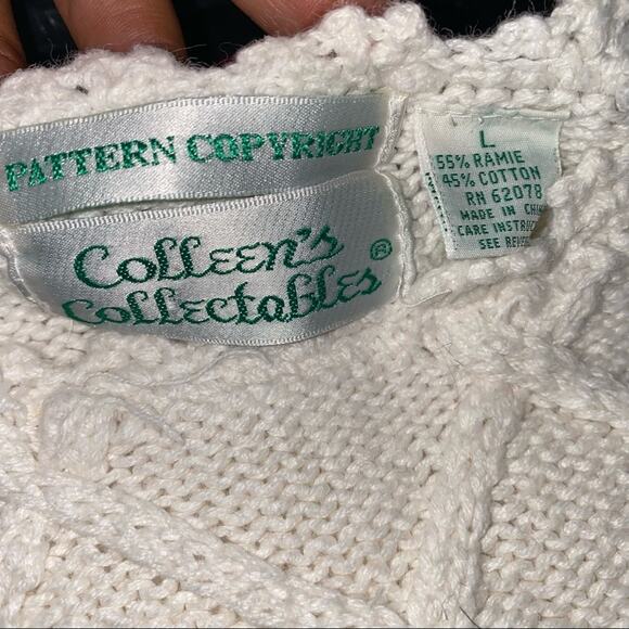 Vintage Chunky Knit embroidered Cream Beige Sweater crochet lace roses large - Picture 5 of 7